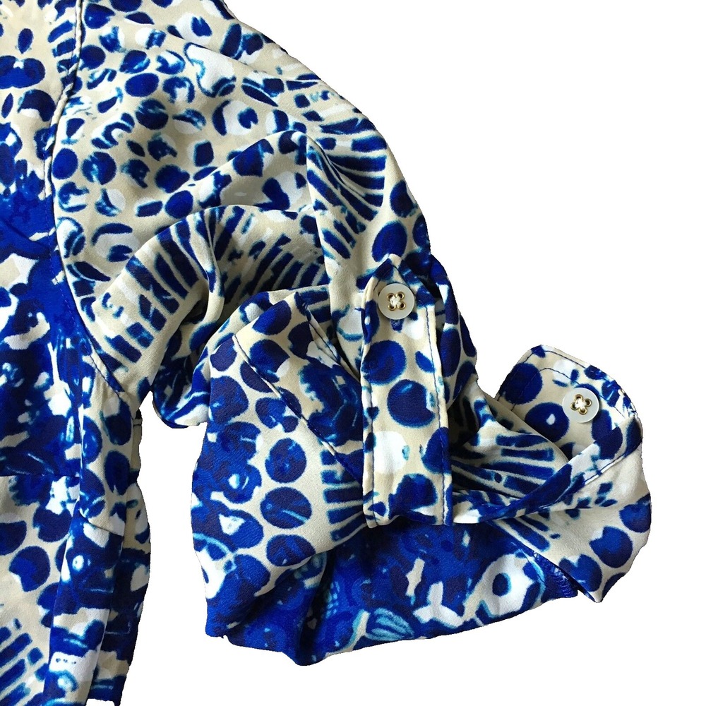 Cabi Blue Jewel Print Shirt Dress Women S 4 6 Button Up #422 Roll Tab Sleeve - Picture 8 of 10